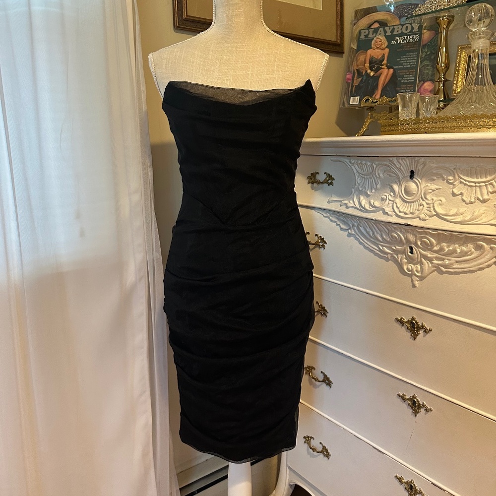 House of CB Layla Black Mesh Strapless Corset Dress